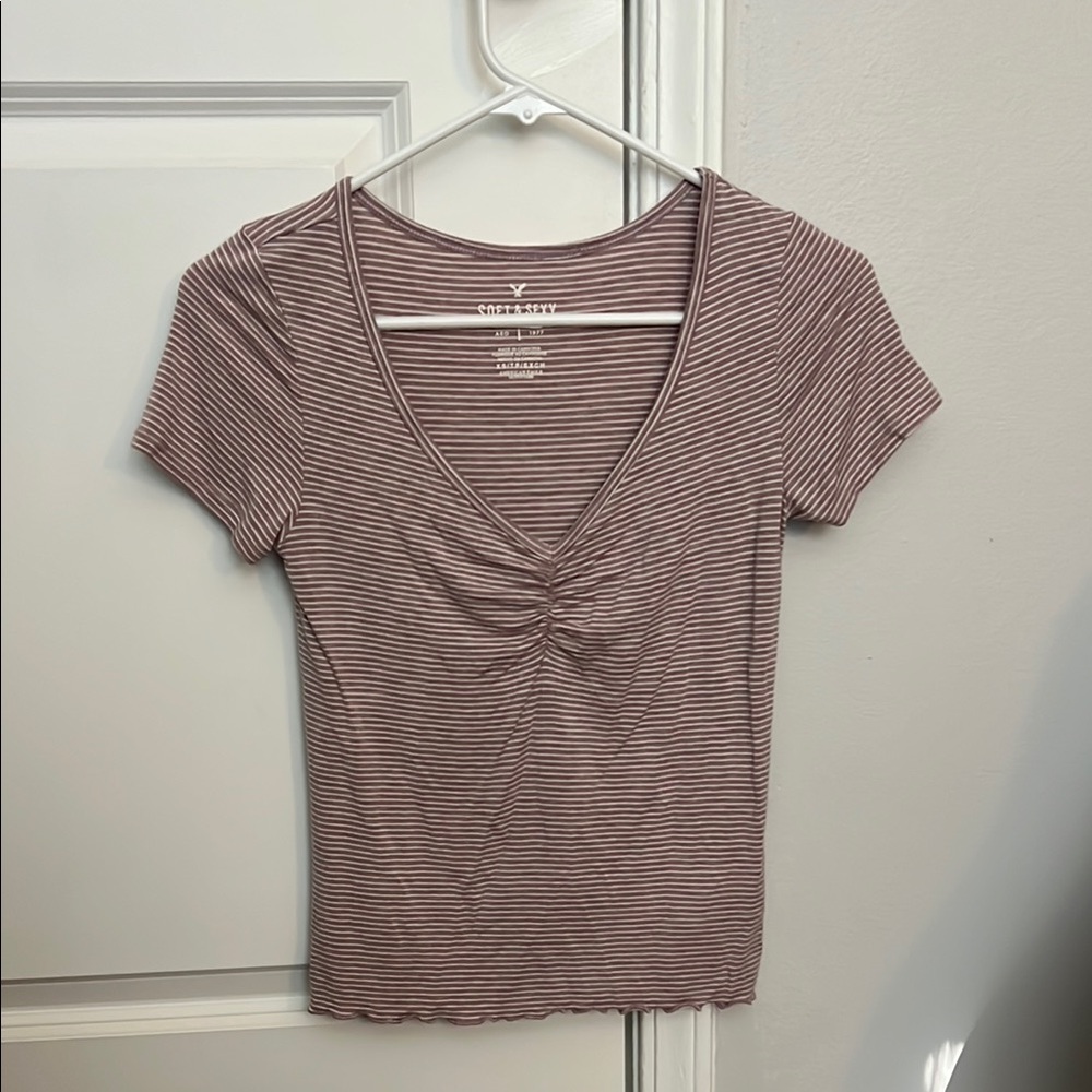 American Eagle Striped V-Neck Crop Top